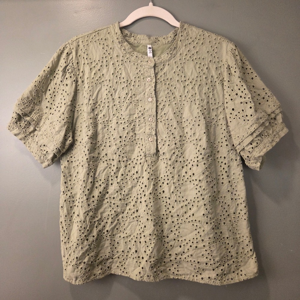 Leo & Nicole Women's 100% Cotton Embroidered Eyelet Short Sleeve Blouse Size XL